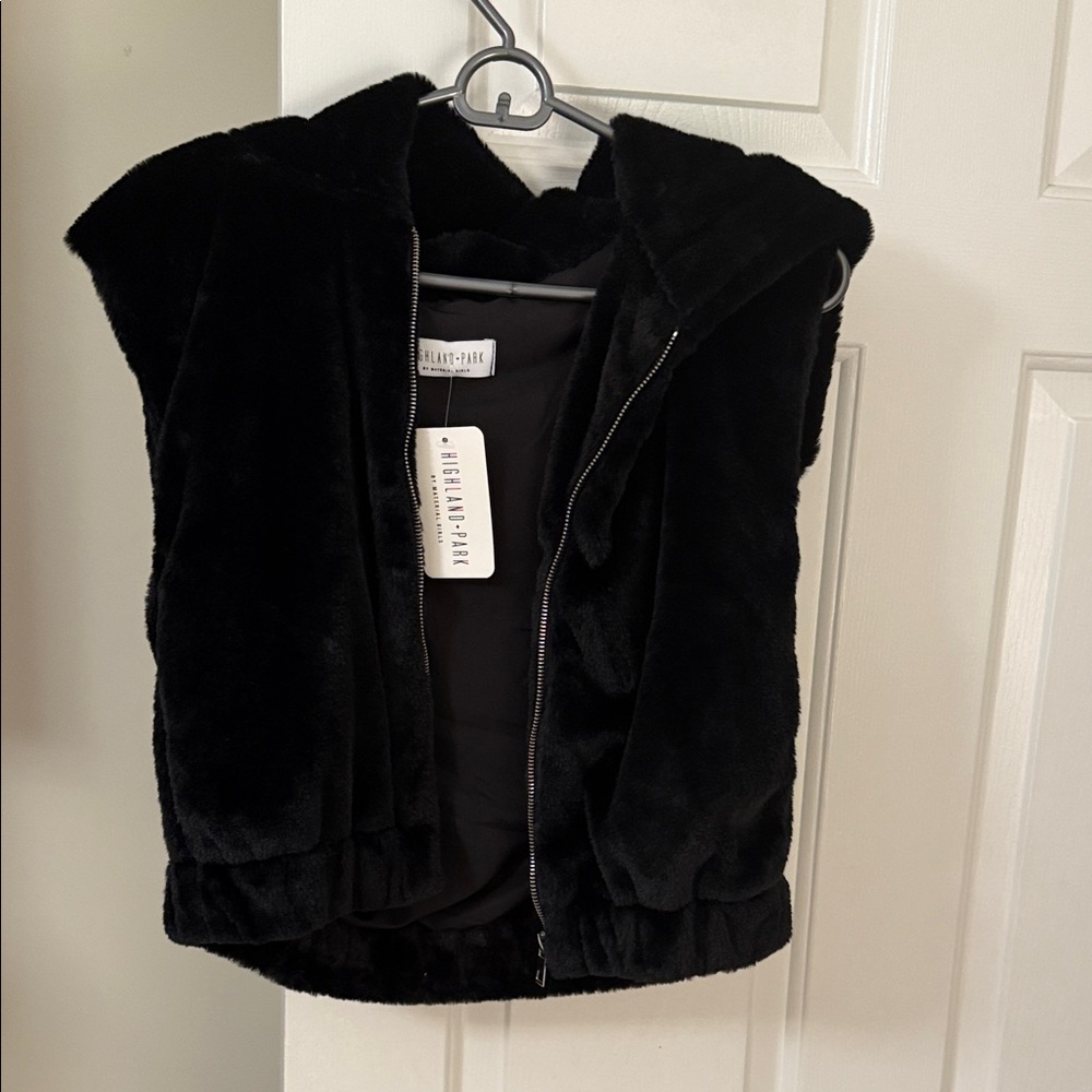 Black Faux Fur Hooded Vest